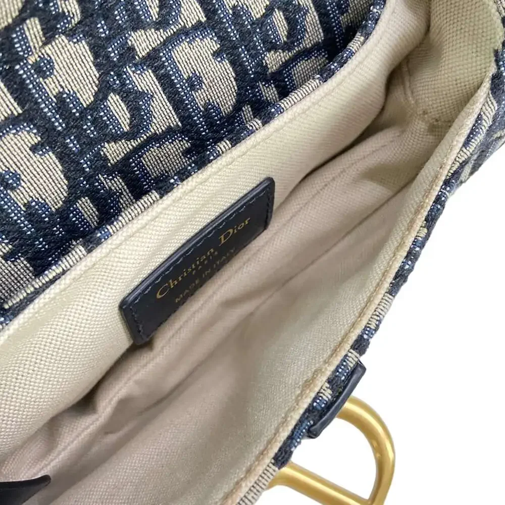 Christian Dior Saddlebag / Trotter Handbag Navy Cream Jacquard Leather